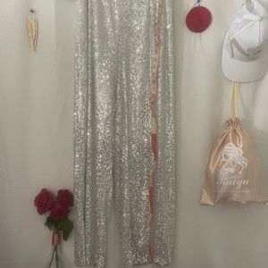 Sequins wide leg pants,Silver